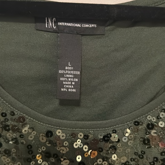 INC International Concepts forest green sequin shift style dress. EUC. - Picture 2 of 5